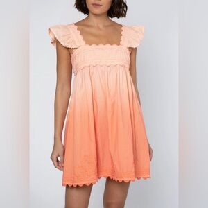NEW Juliet Dunn Ombre Dyed Orange Poplin Baby Doll Dress Small